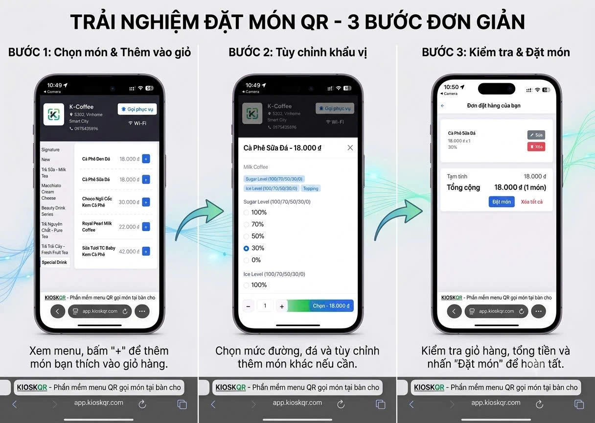 Giao diện thực đơn điện tử KioskQR trên điện thoại