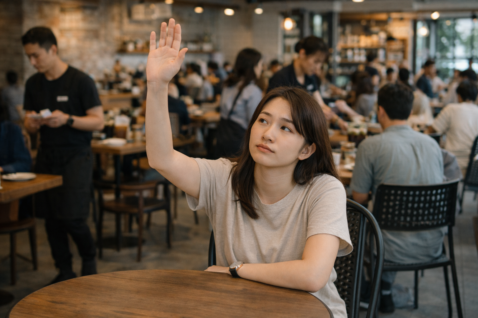 Khách gọi phục vụ nhưng nhân viên đang bận phục vụ nhiều bàn