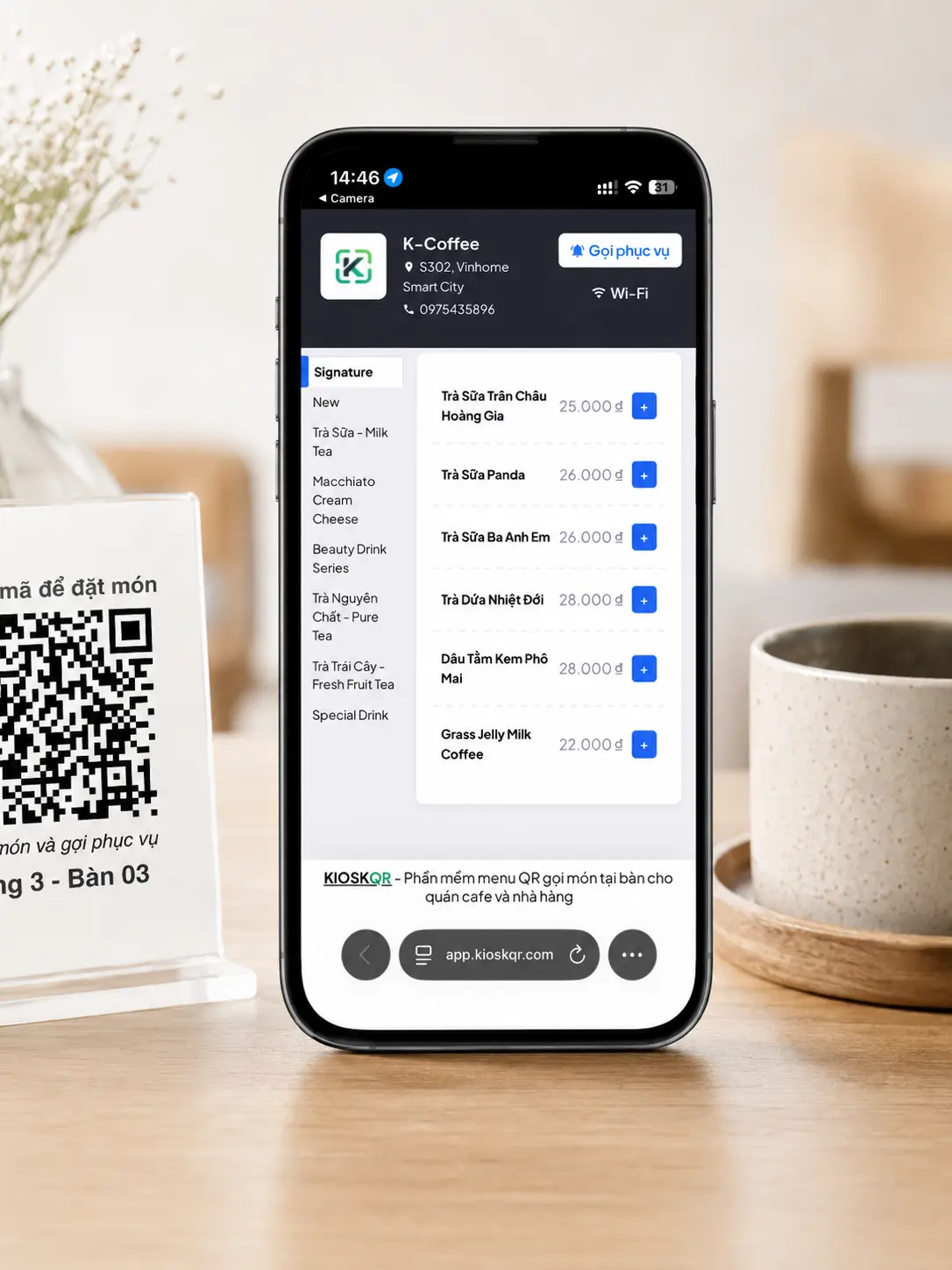 Giao diện khách xem Menu QR KioskQR trên điện thoại