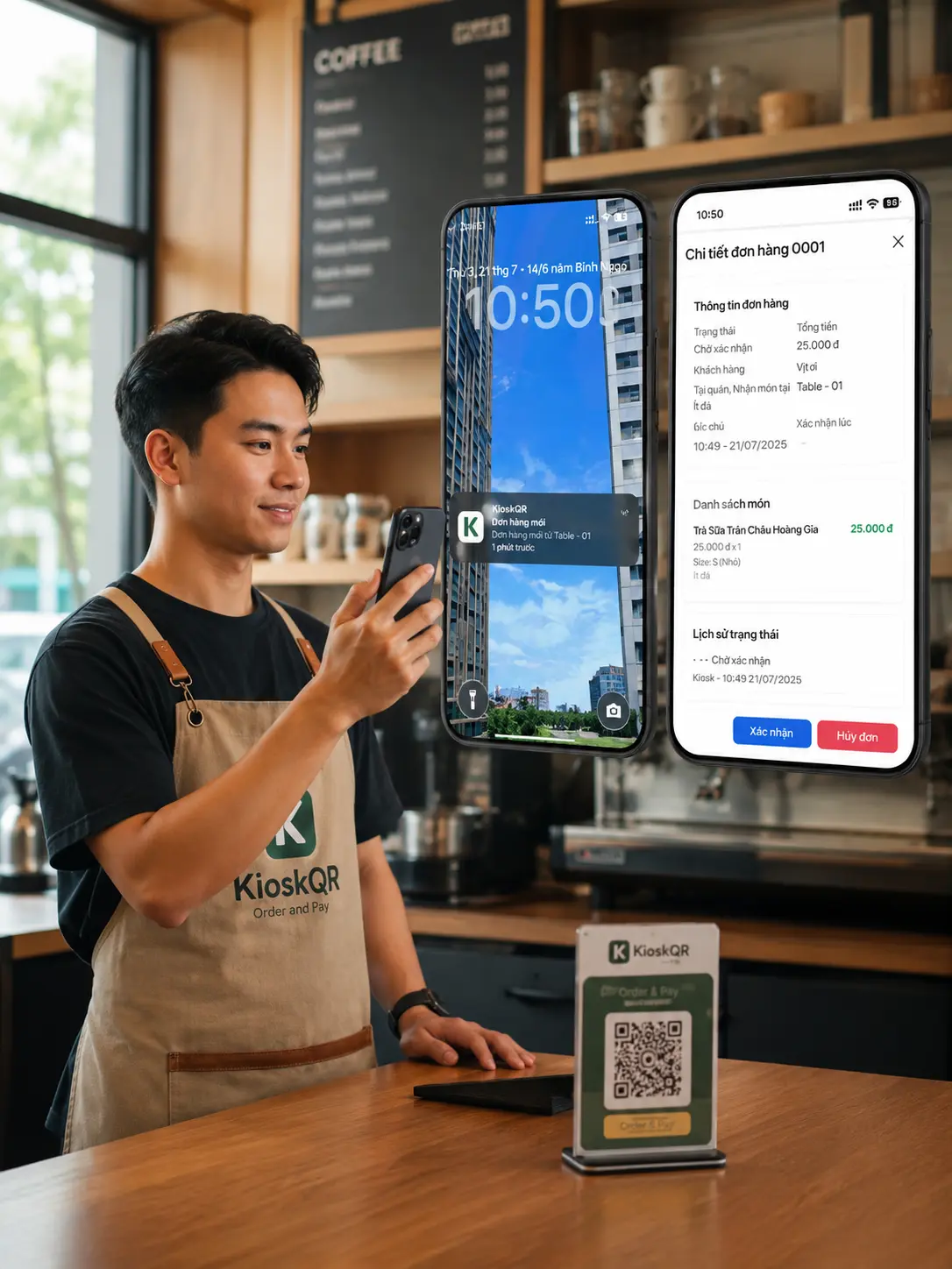 Màn hình nhận order theo bàn của phần mềm KioskQR