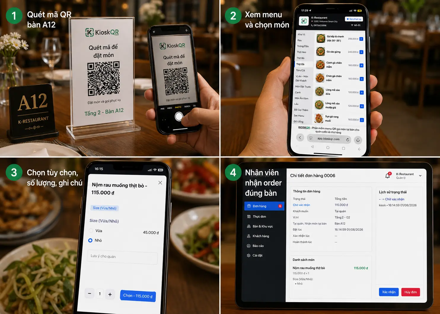Quy trình khách quét QR, chọn món và gửi order tại nhà hàng