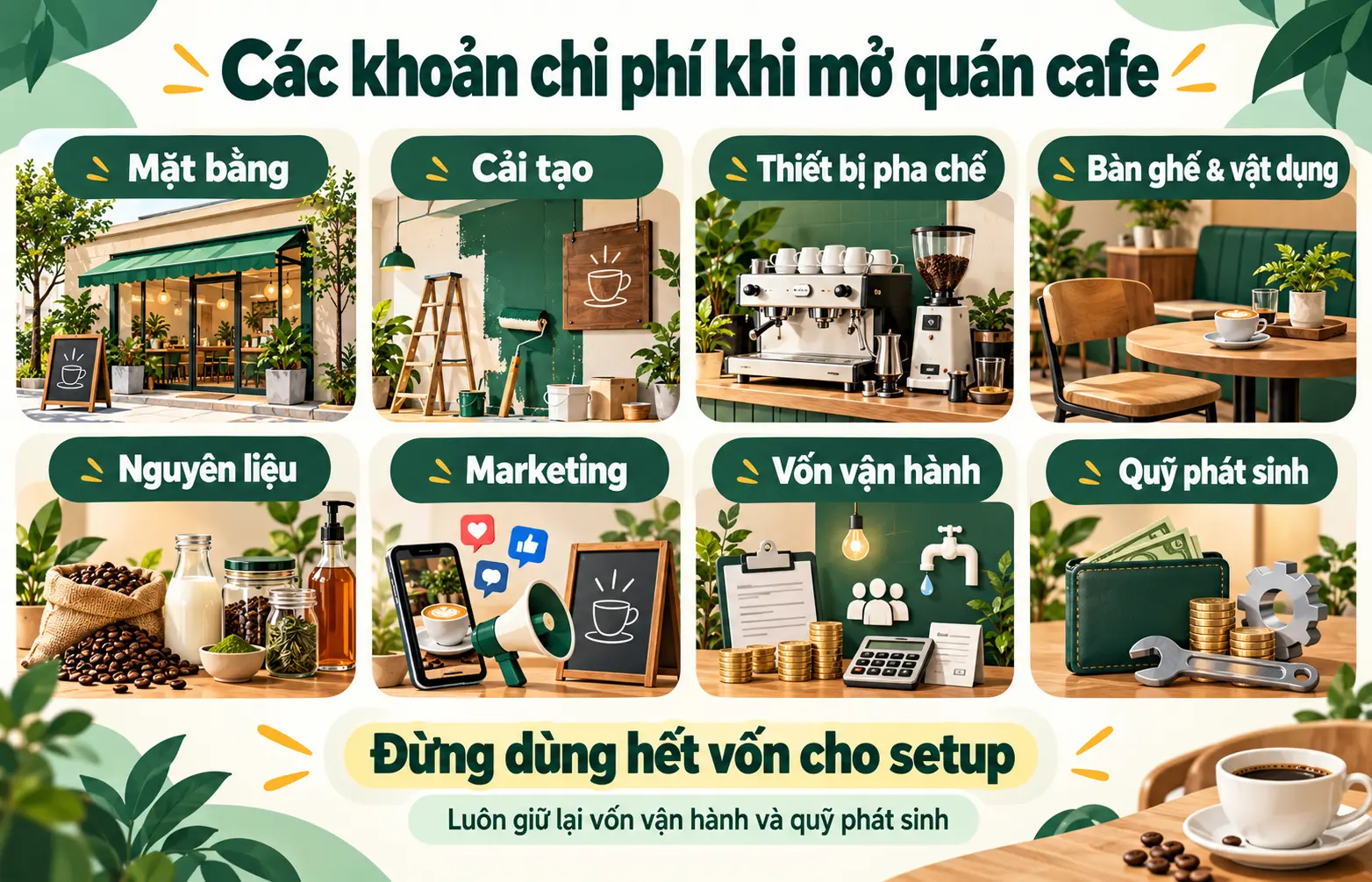 Các khoản chi phí cần chuẩn bị khi mở quán cafe