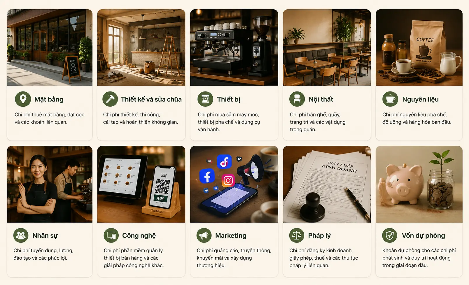 Các nhóm chi phí cần dự toán khi mở quán cafe