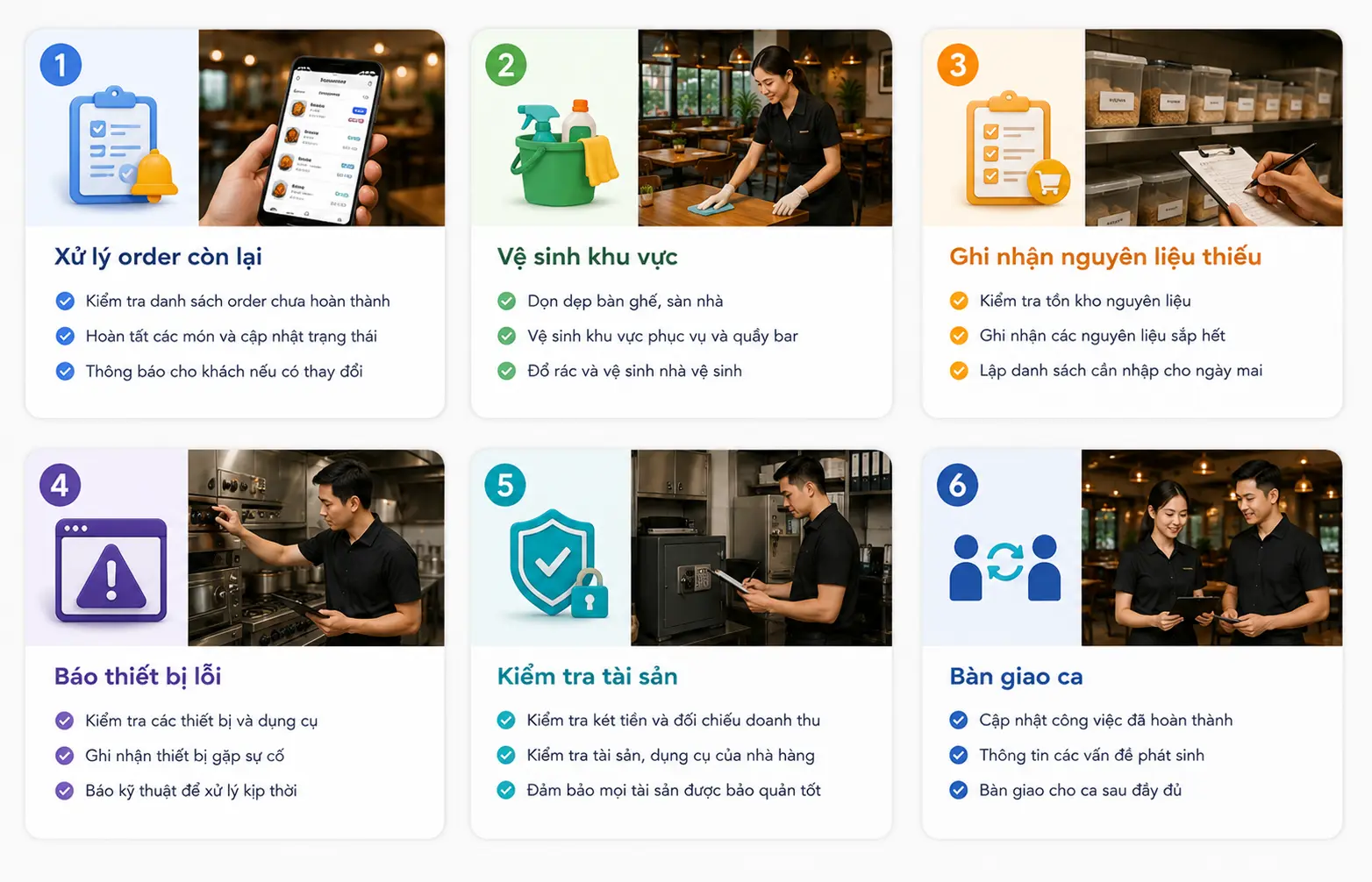 Checklist đóng ca và bàn giao nhà hàng