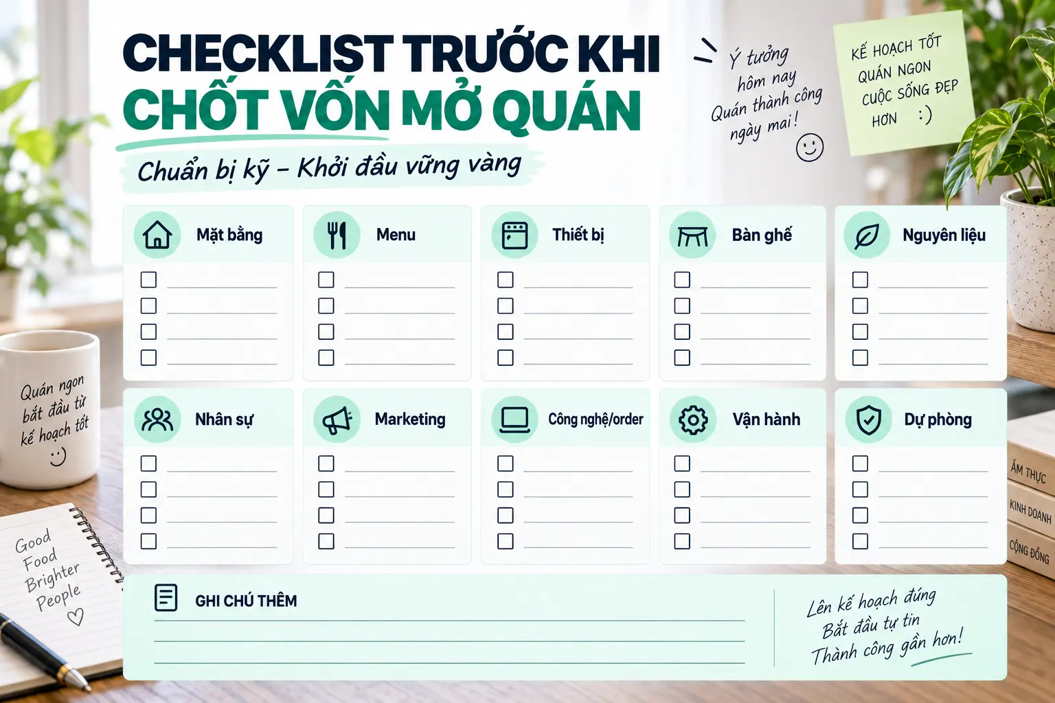 Checklist dự toán trước khi mở quán ăn