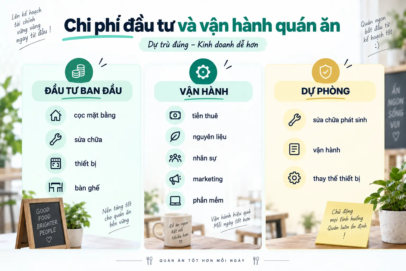 Phân biệt chi phí đầu tư ban đầu và chi phí vận hành quán ăn