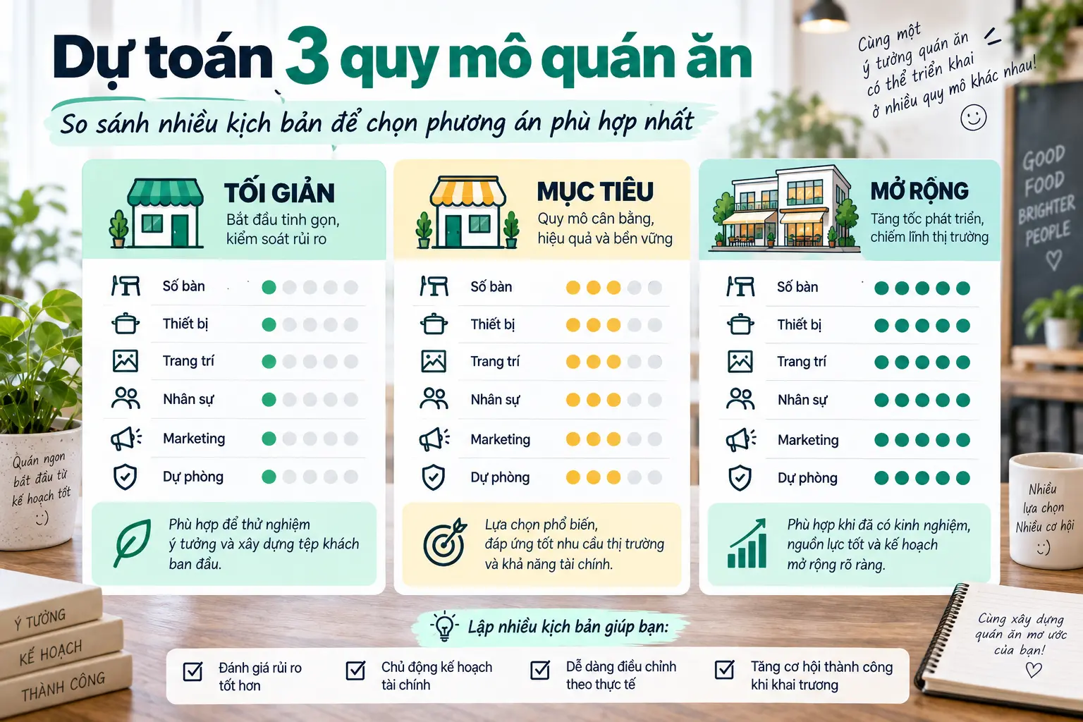 Ba kịch bản dự toán chi phí mở quán ăn