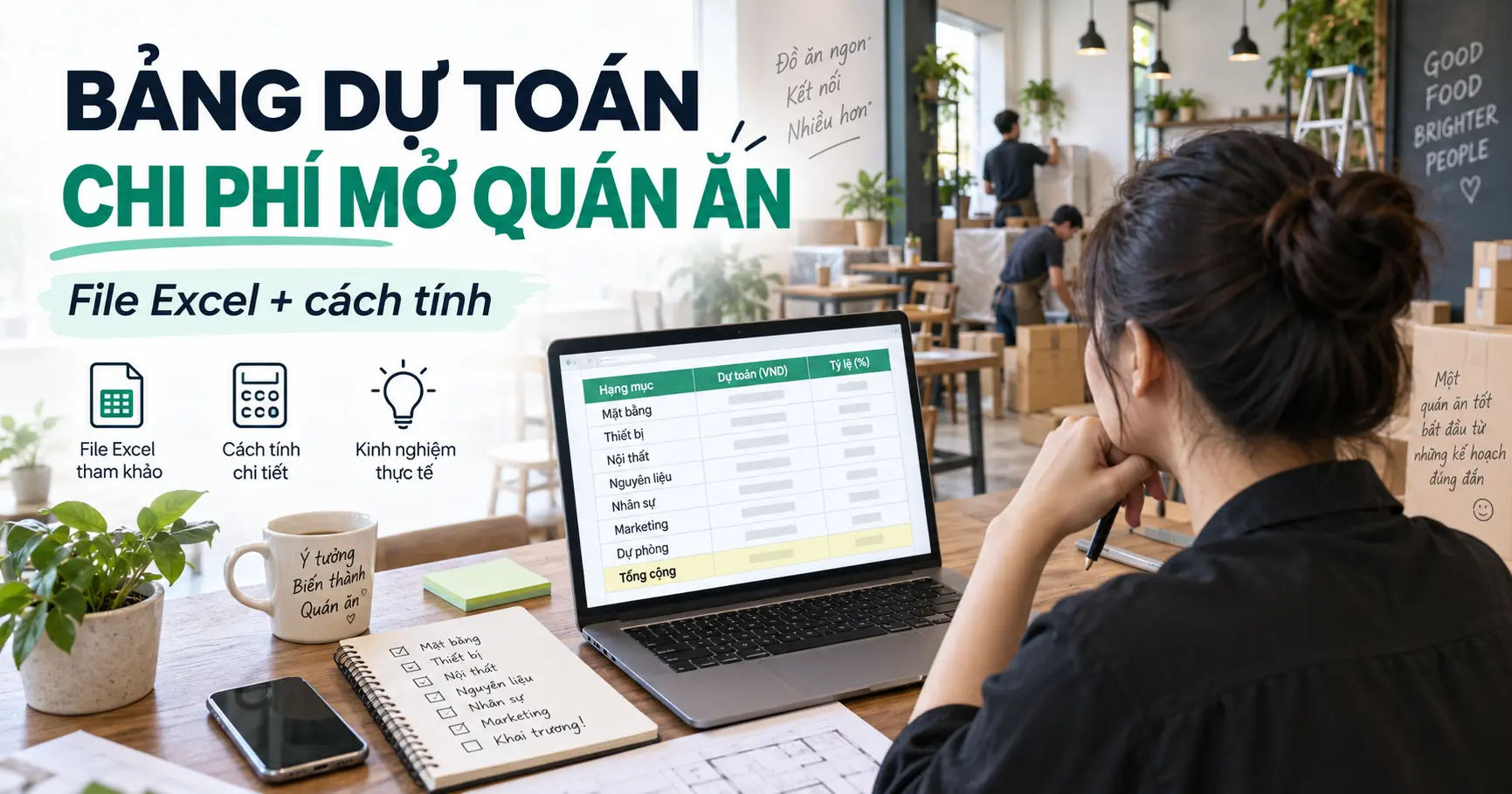 Bảng dự toán chi phí mở quán ăn: File Excel miễn phí + cách tính