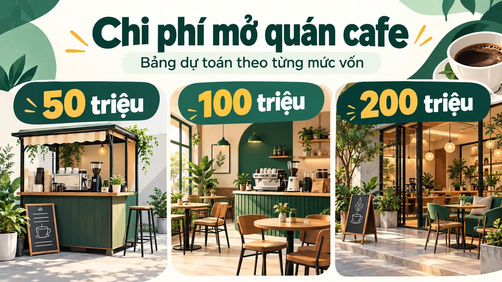 Chi phí mở quán cafe: Cần bao nhiêu vốn? Bảng dự toán chi tiết