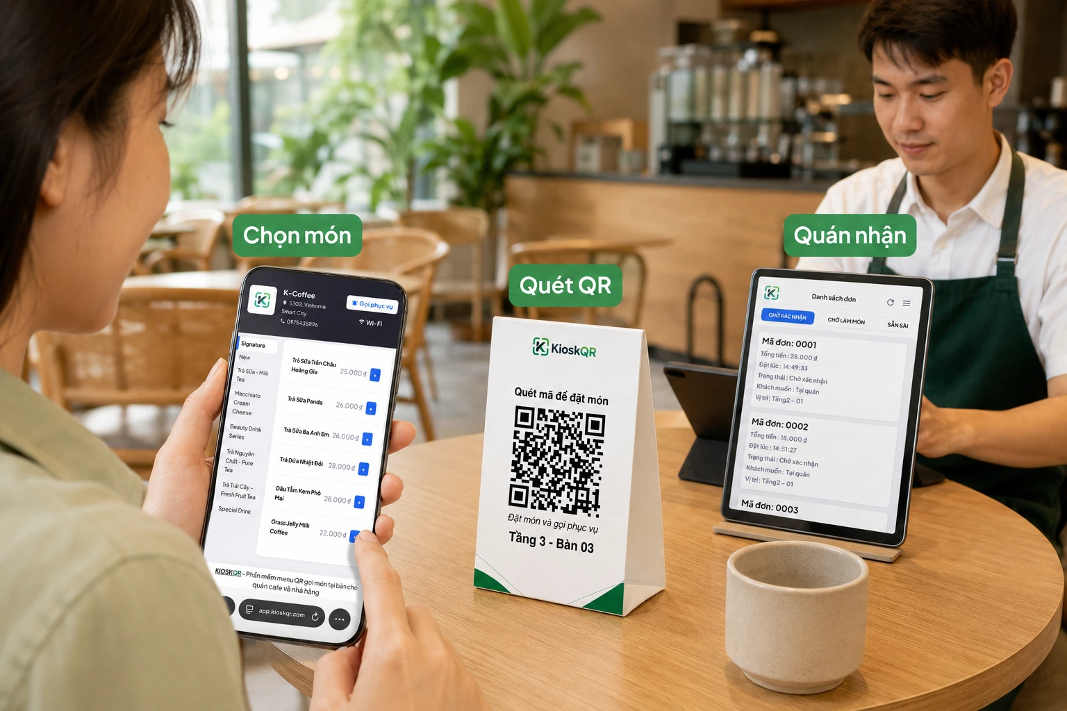 Khách quét QR và order tại bàn bằng KioskQR