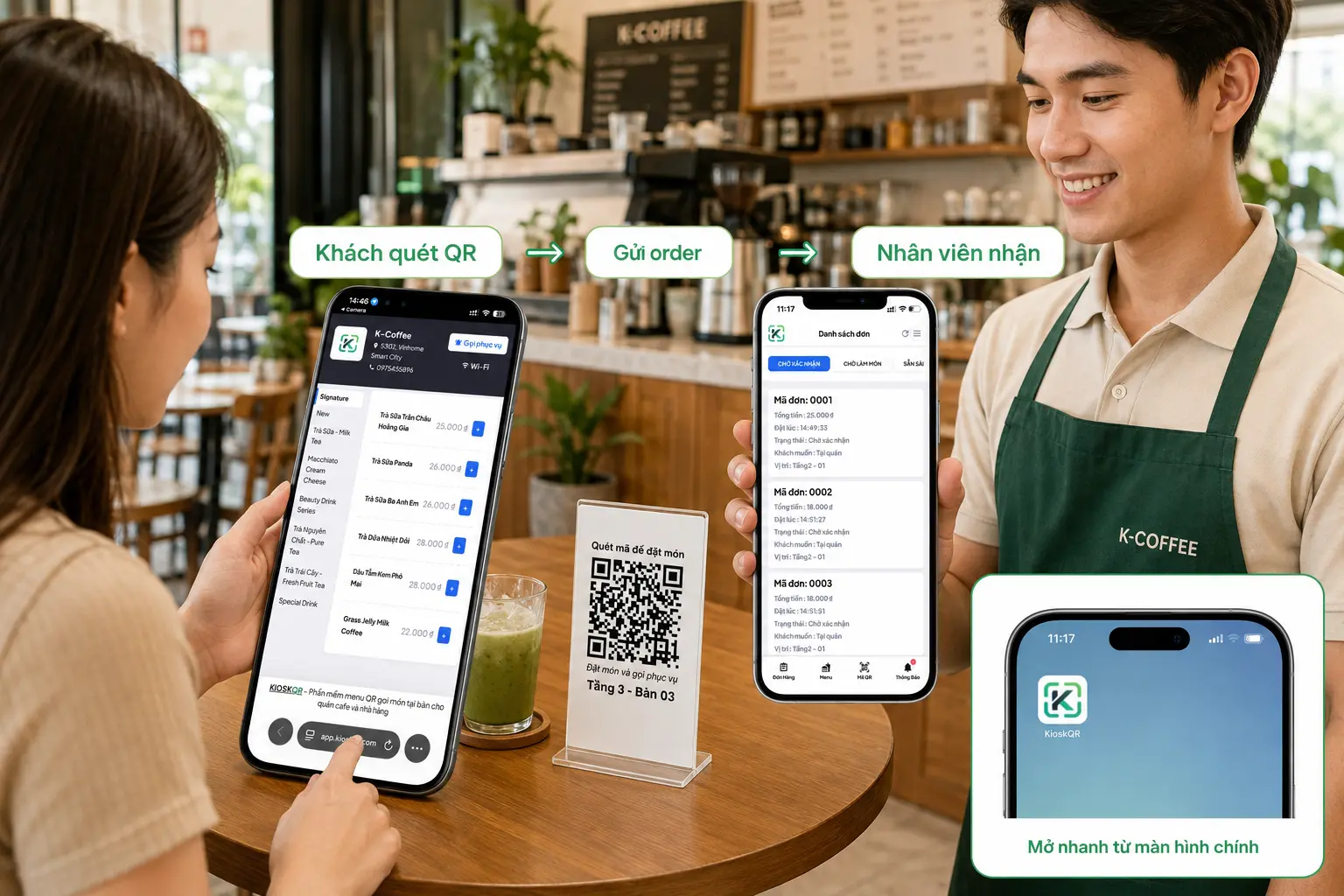 KioskQR PWA giúp nhân viên nhận và xử lý order trên điện thoại