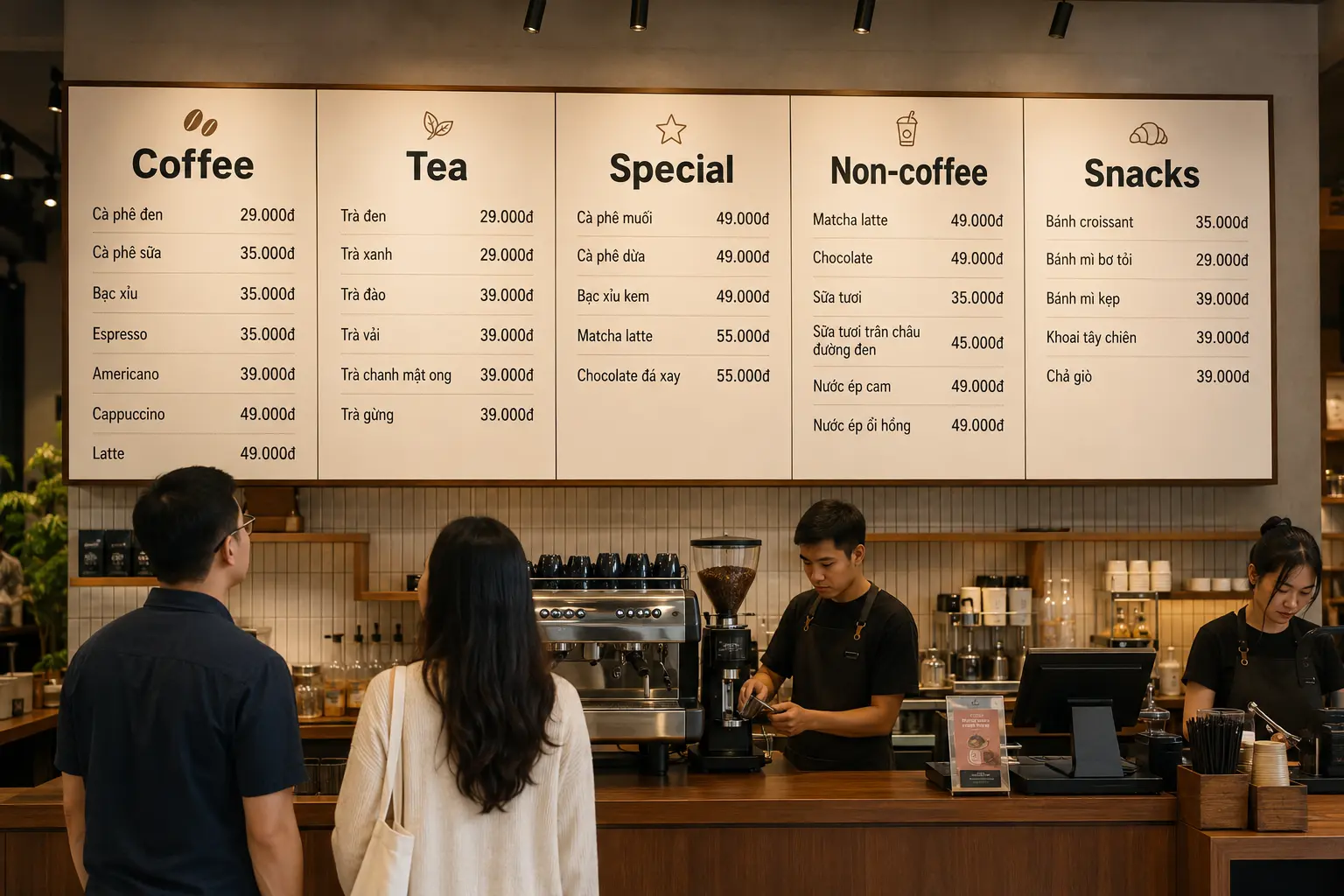 Mẫu bảng menu treo tại quầy cafe