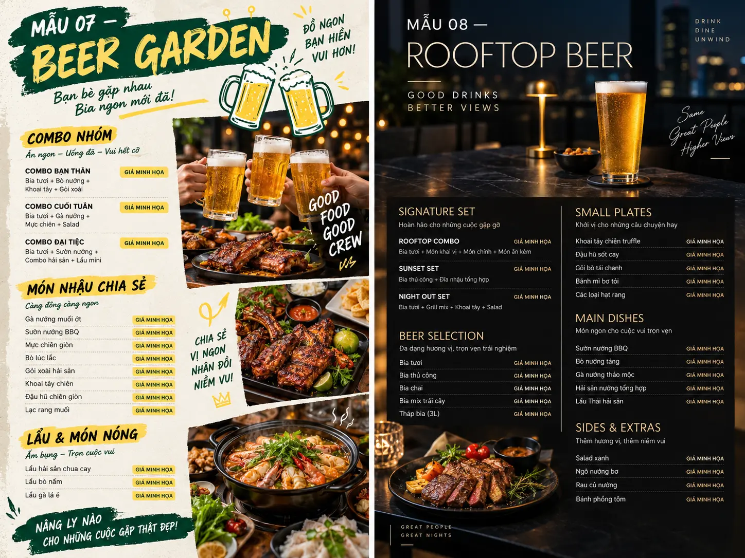 Mẫu menu beer garden và rooftop beer