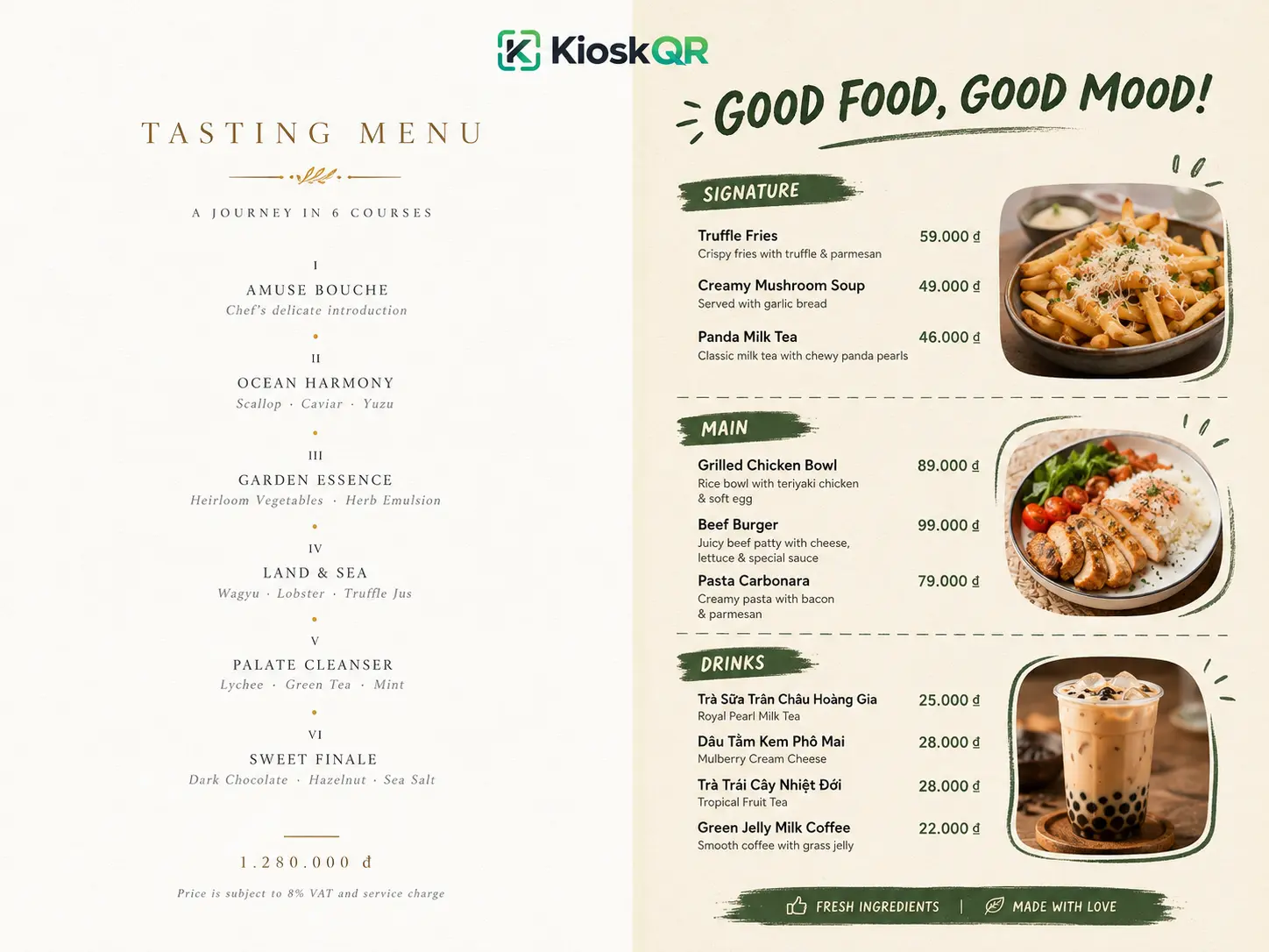 Mẫu menu nhà hàng fine dining và bistro