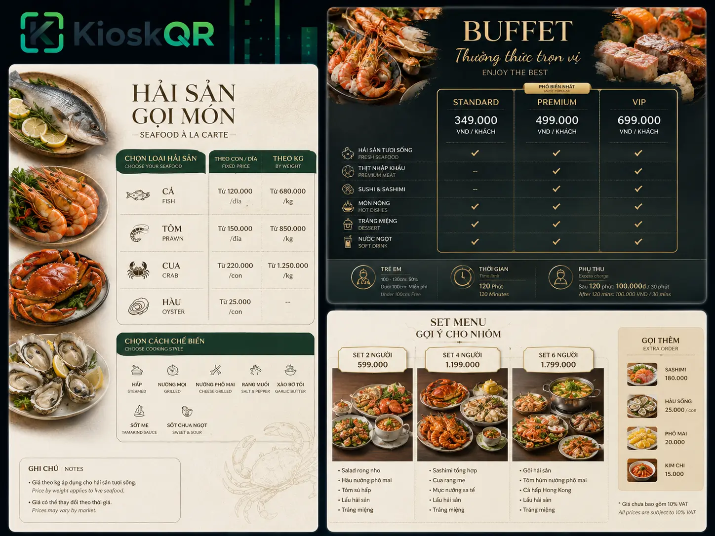 Mẫu menu nhà hàng hải sản và buffet