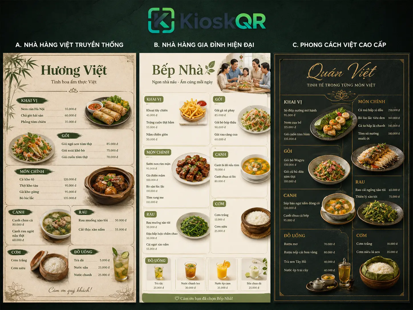 Mẫu menu nhà hàng Việt và nhà hàng gia đình