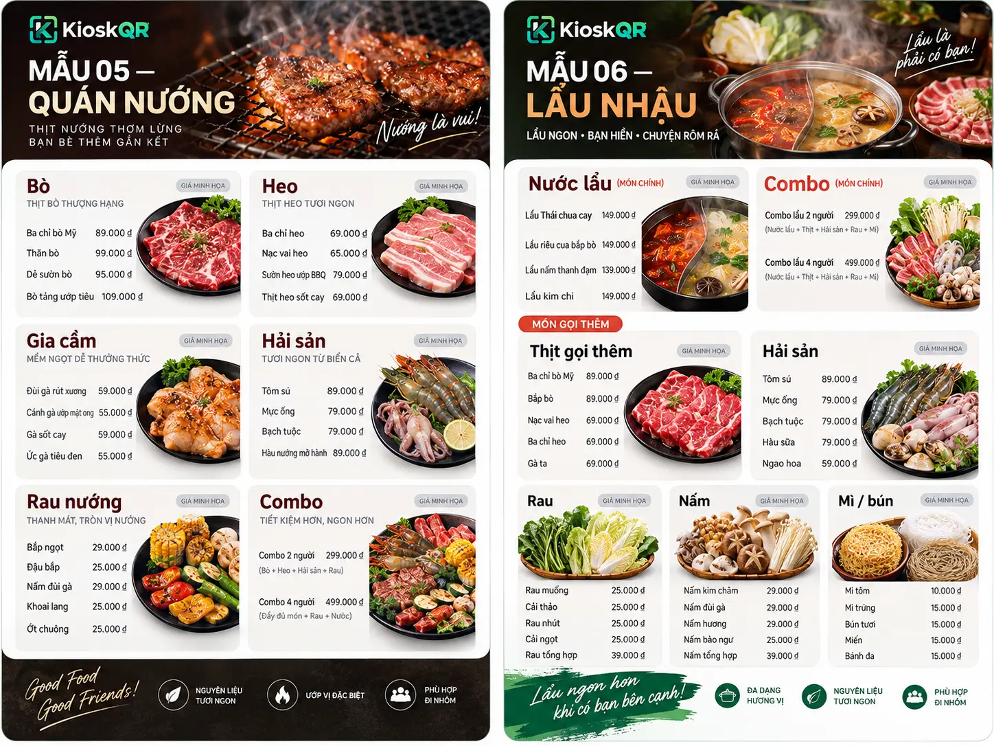 Mẫu menu quán nướng và lẩu nhậu