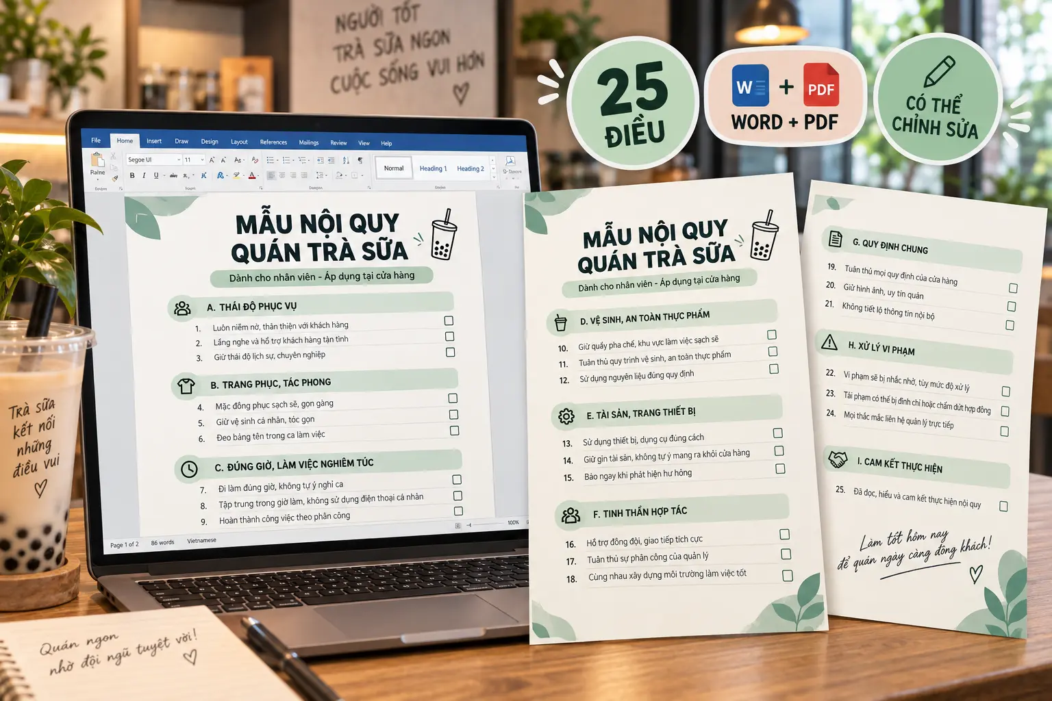 Mẫu nội quy quán trà sữa file Word và PDF