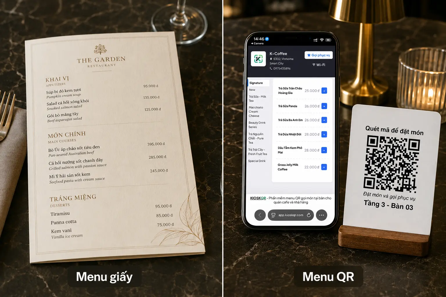 So sánh menu giấy và menu QR trong nhà hàng