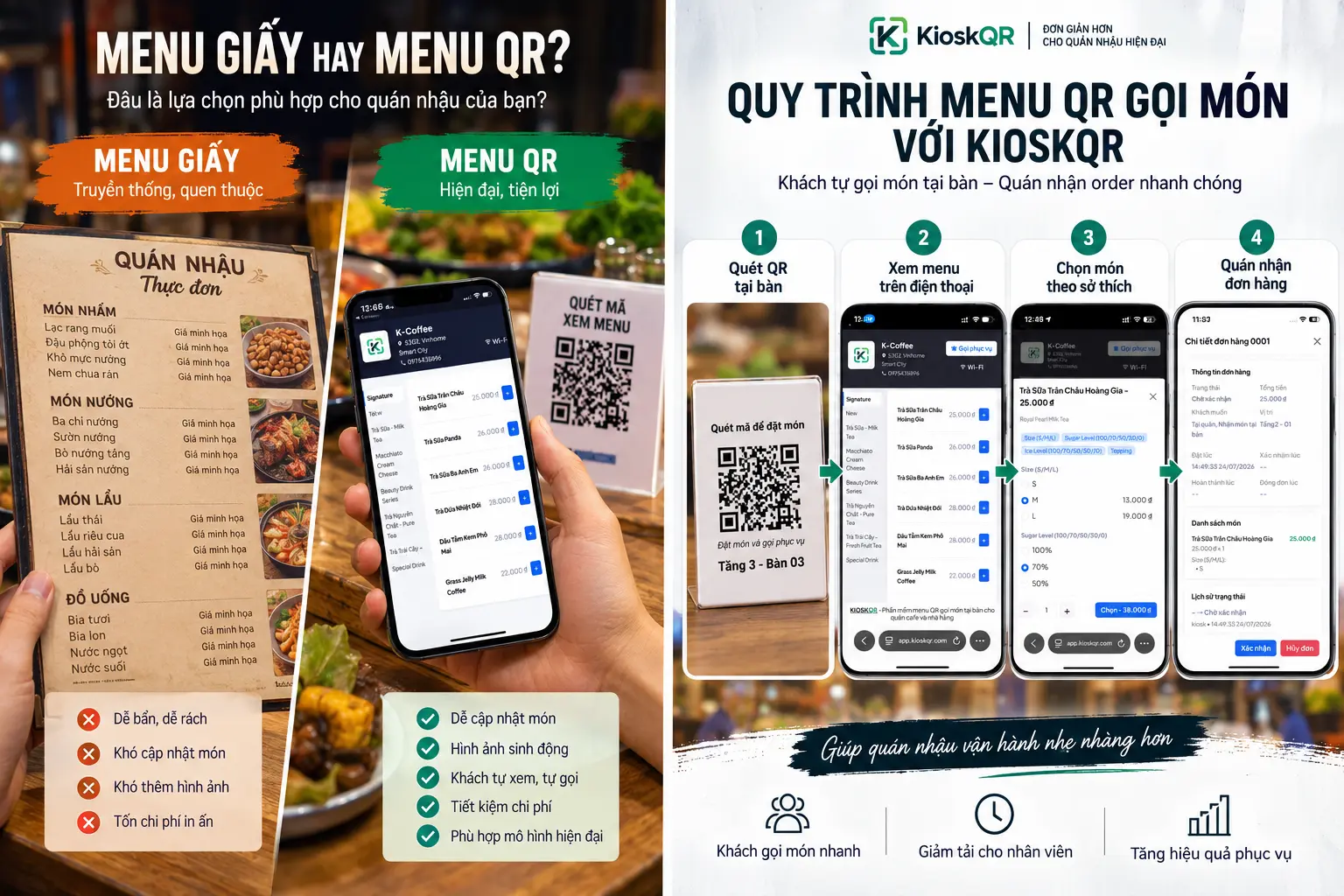 So sánh menu giấy và menu QR cho quán nhậu