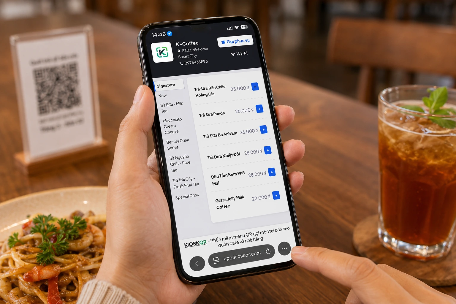 Menu order nhà hàng KioskQR hiển thị món trên điện thoại
