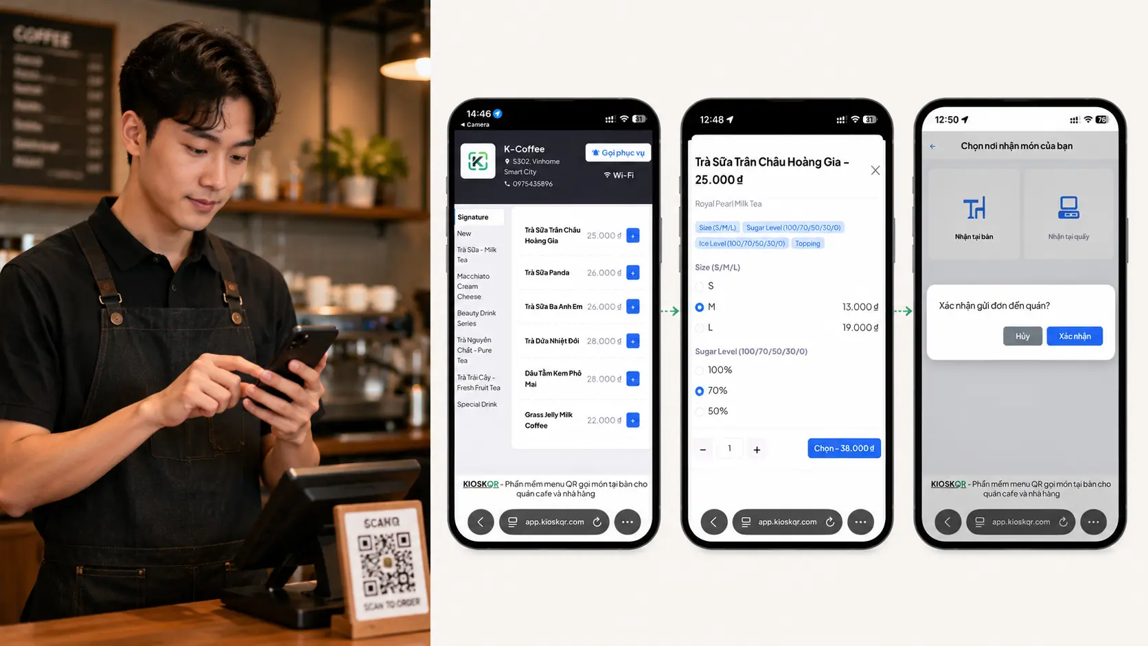 So sánh nhân viên order bằng điện thoại với khách tự order bằng QR tại quán cafe