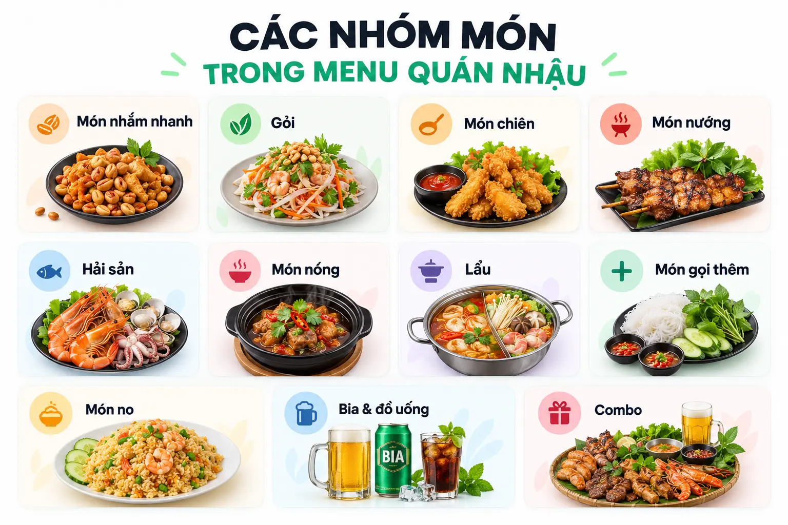 Các nhóm món nên có trong menu quán nhậu