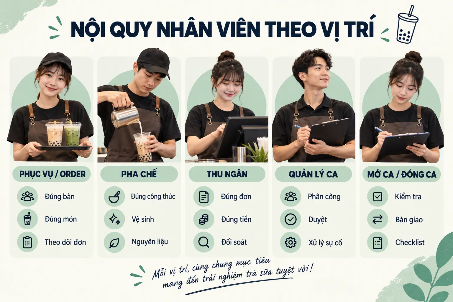 Nội quy nhân viên trà sữa theo từng vị trí
