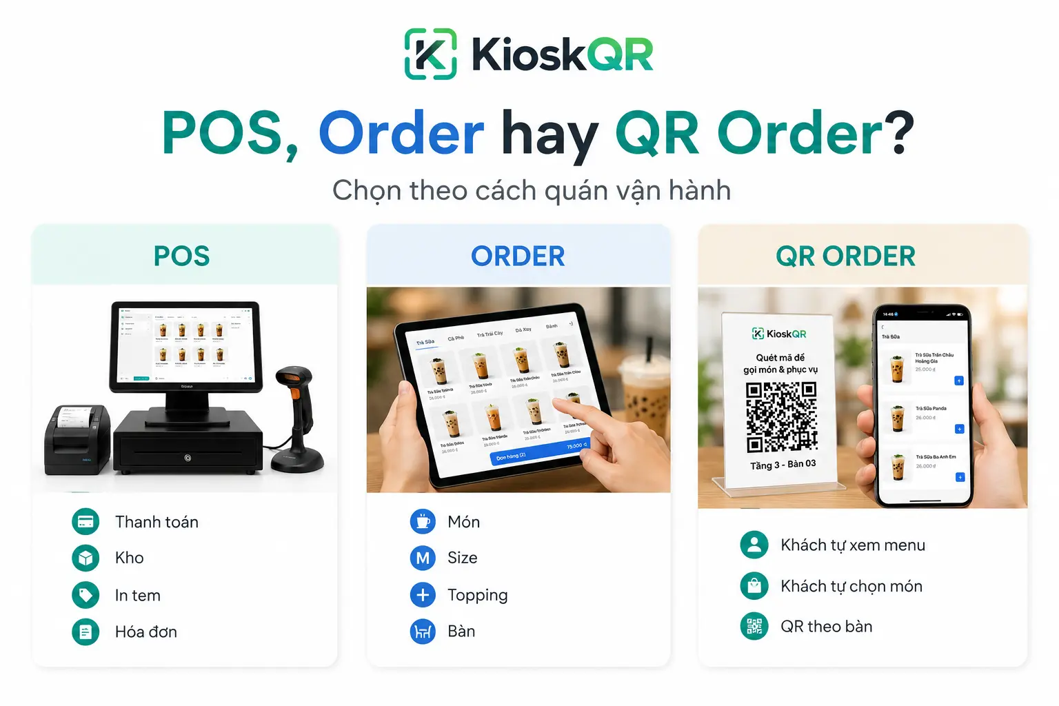 So sánh POS phần mềm order và QR order cho quán trà sữa