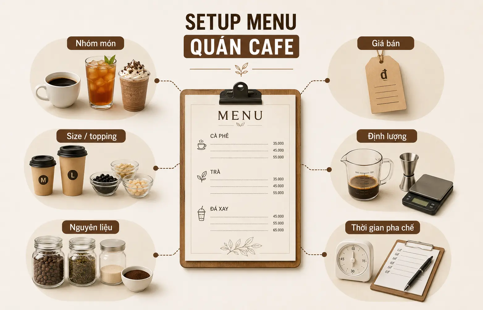 Các hạng mục cần chuẩn bị khi setup menu quán cafe