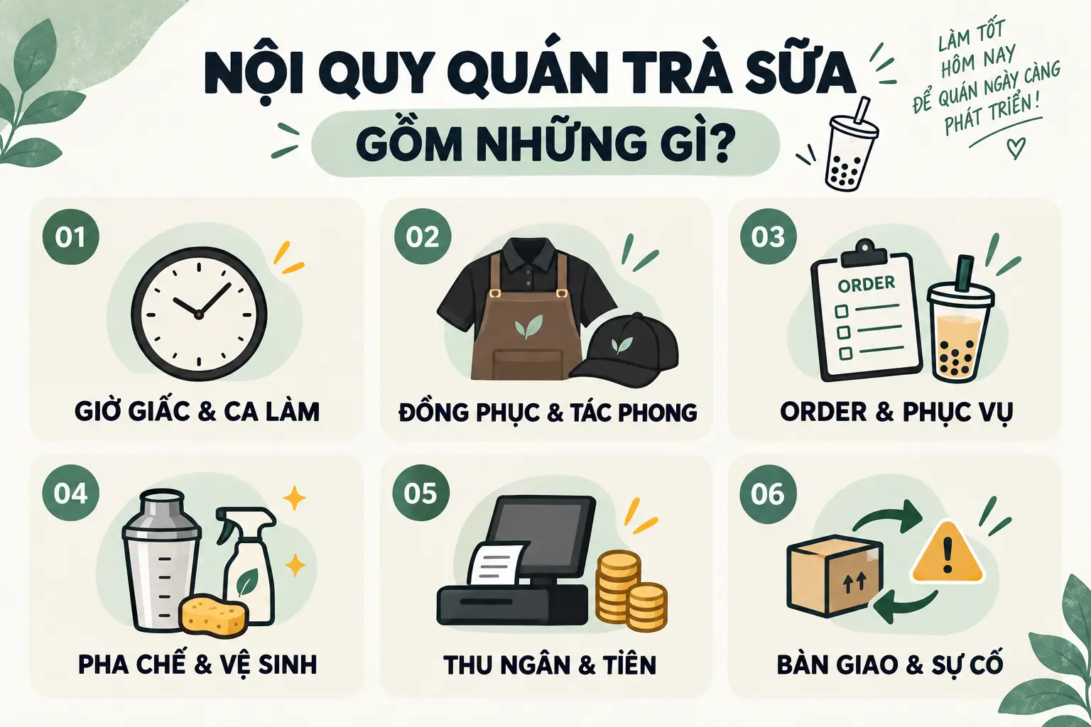 Các nhóm nội quy chính trong quán trà sữa
