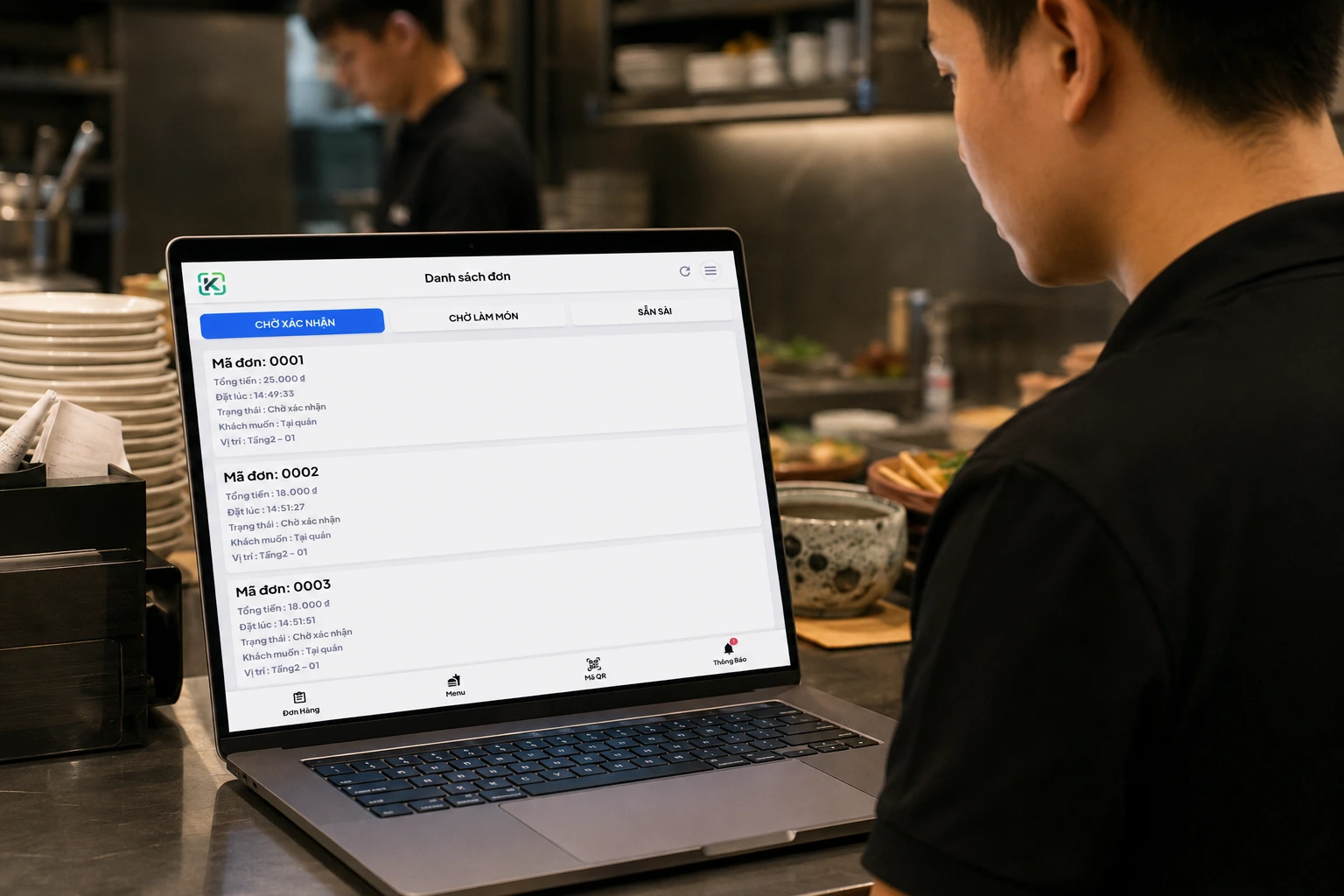 Danh sách và trạng thái order nhà hàng trên KioskQR